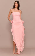 Floral Bandeau Corsage Frill Detail Midaxi Dress
