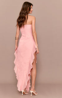 Floral Bandeau Corsage Frill Detail Midaxi Dress