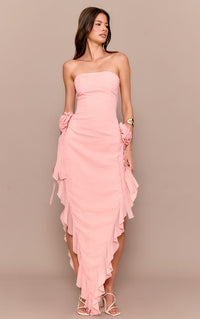 Floral Bandeau Corsage Frill Detail Midaxi Dress