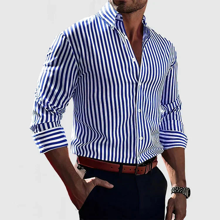 Coen | Men's Striped Long Sleeve Button-Down Shirt