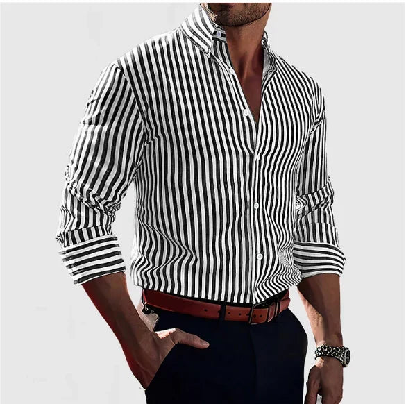 Coen | Men's Striped Long Sleeve Button-Down Shirt