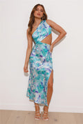 Color Splash Satin Midi Dress XL Blue