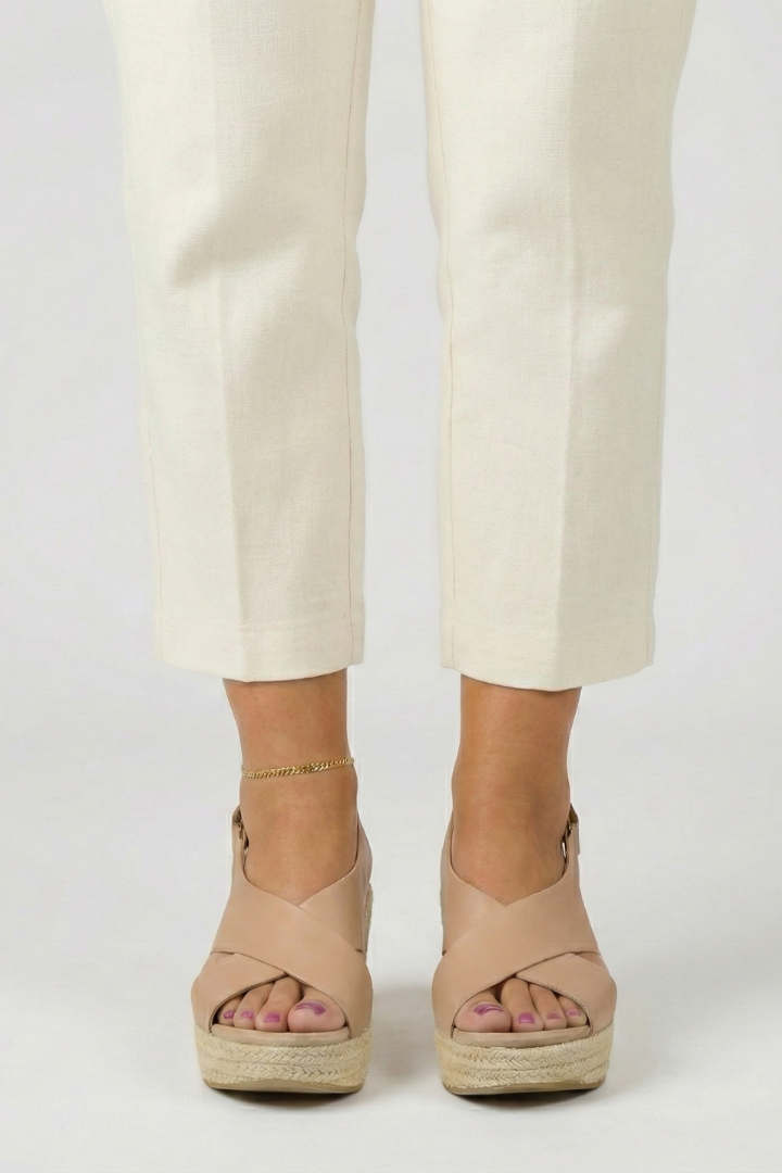 Michelle | Womens Wedge Crossover Slingback Sandals Beige