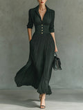 Cordanna | Women's Collared Pleated Long Sleeve Maxi Dress