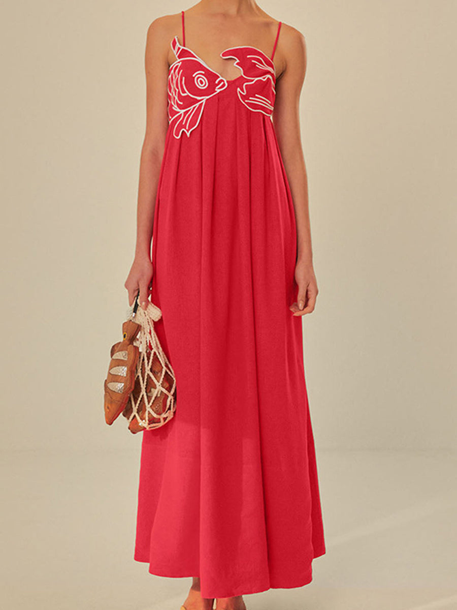 Cordelia | Women's Embroidered Spaghetti Strap Maxi Dress