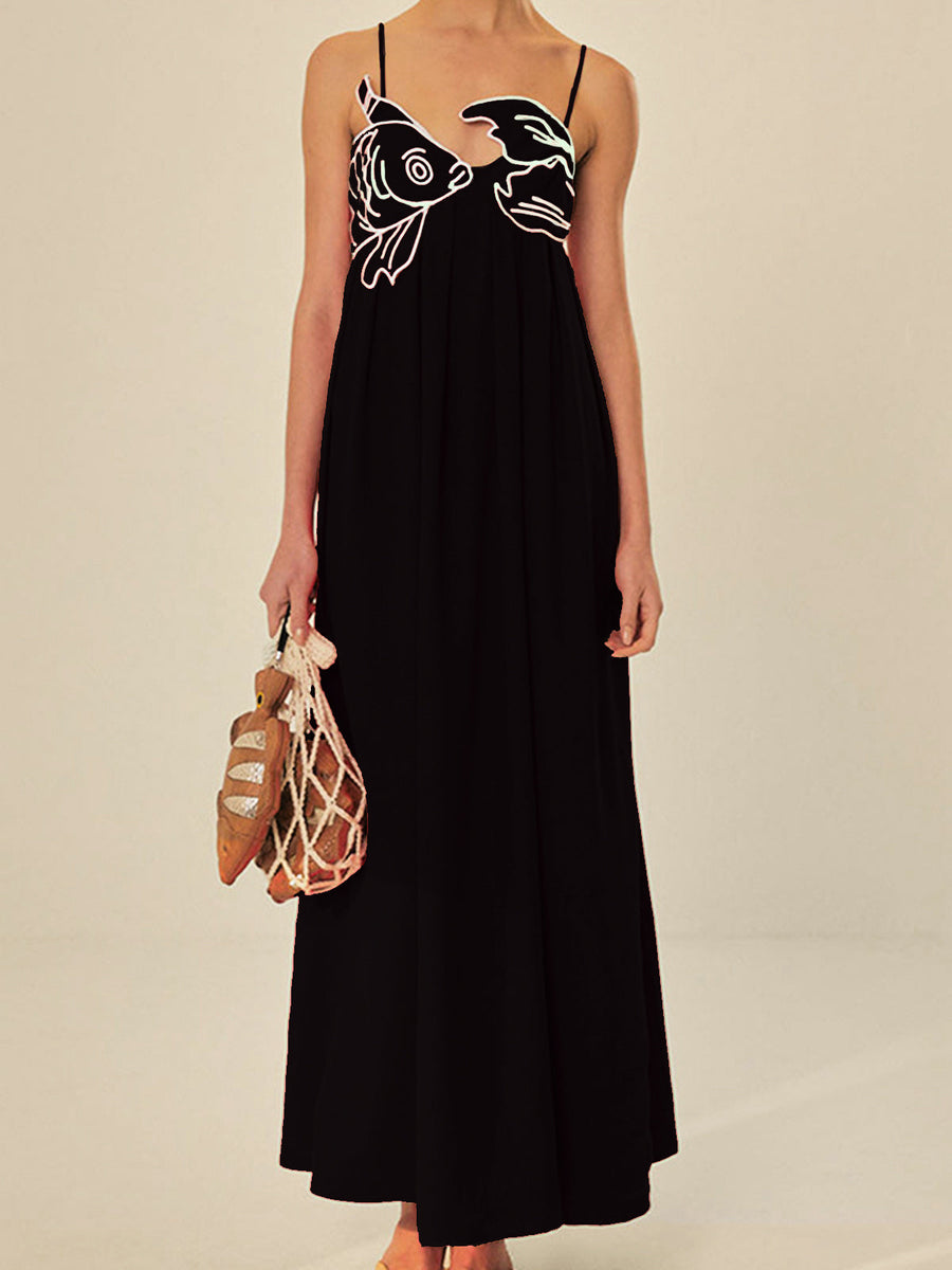 Cordelia | Women's Embroidered Spaghetti Strap Maxi Dress