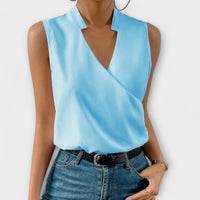 Cordessa | Women's Sleeveless Wrap Collared Blouse