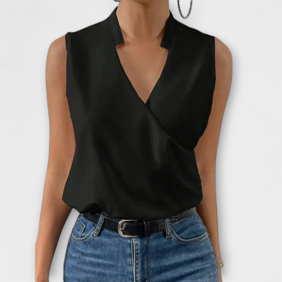 Cordessa | Women's Sleeveless Wrap Collared Blouse