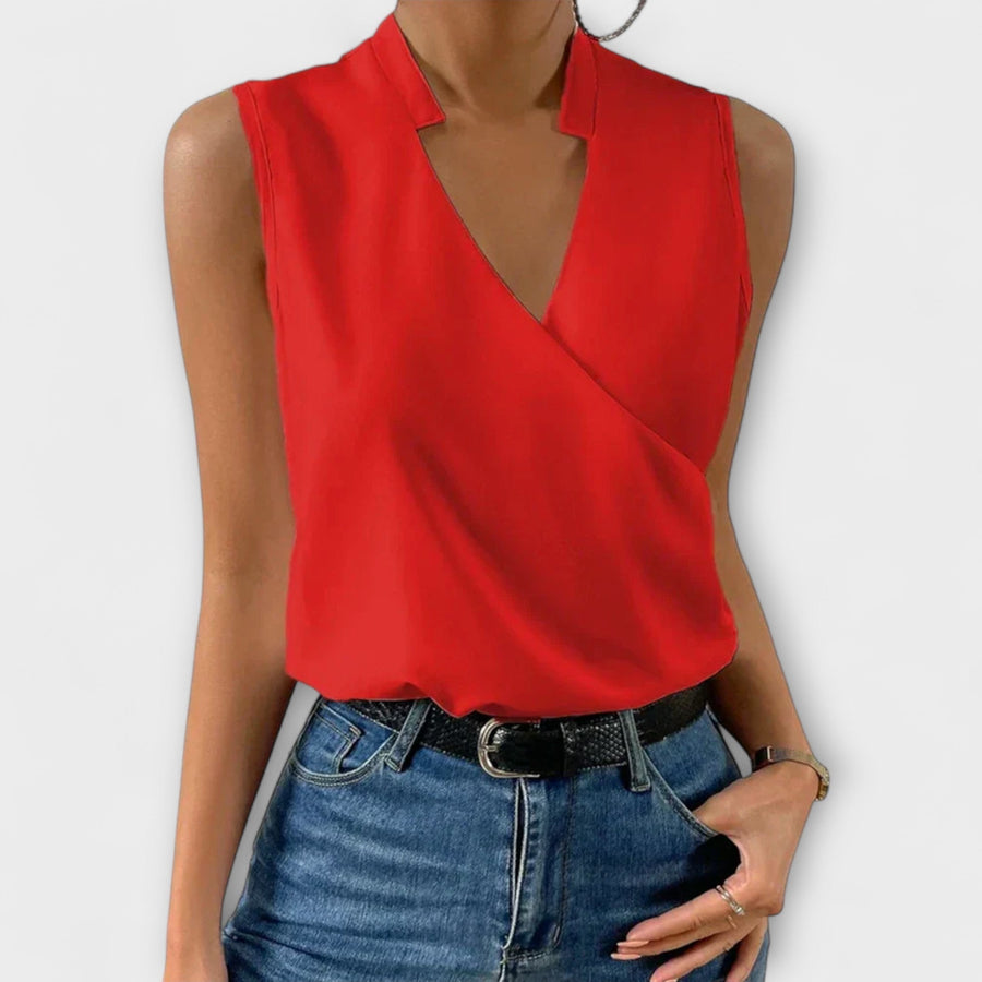 Cordessa | Women's Sleeveless Wrap Collared Blouse