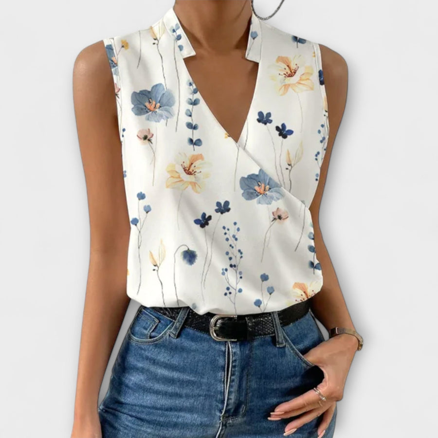 Cordessa | Women's Sleeveless Wrap Collared Blouse