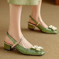Cordette | Women's Floral Slingback Square Toe Block Heels