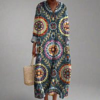 Cordylinda | Women's Geometric Print 3/4 Sleeve Maxi Dress