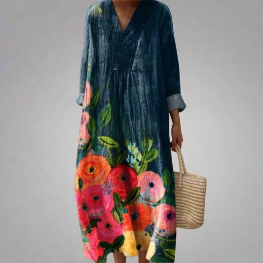 Cordynia | Women's Floral V-Neck Long Sleeve Maxi Dress