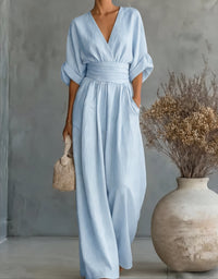 Kloe – Elegant V-Neck Wide-Leg Jumpsuit