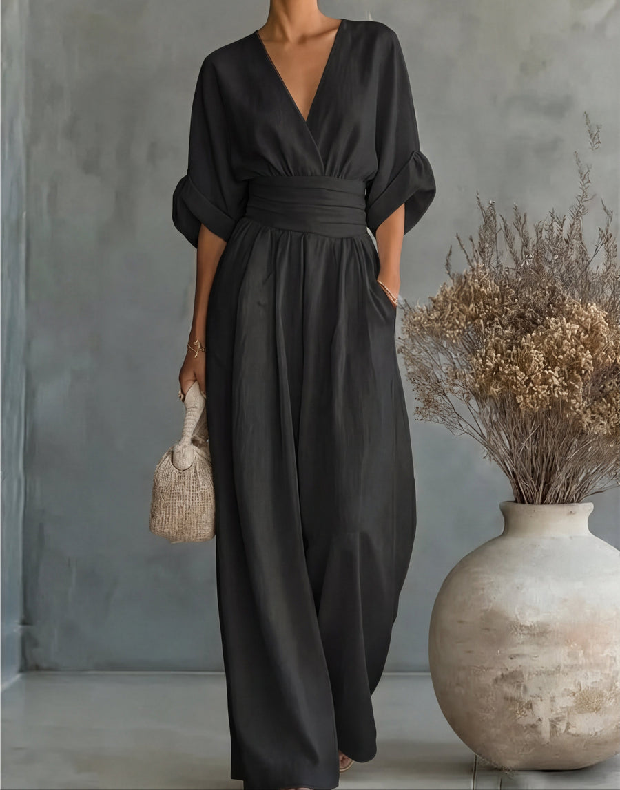 Kloe – Elegant V-Neck Wide-Leg Jumpsuit