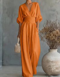 Kloe – Elegant V-Neck Wide-Leg Jumpsuit