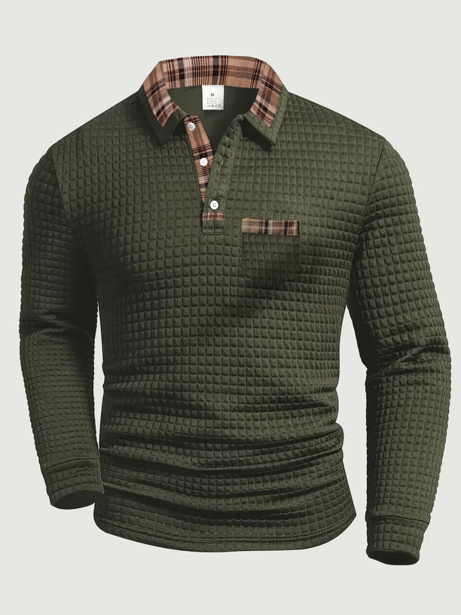 Warrick | Men's Long Sleeve Plaid Collar Polo Shirt