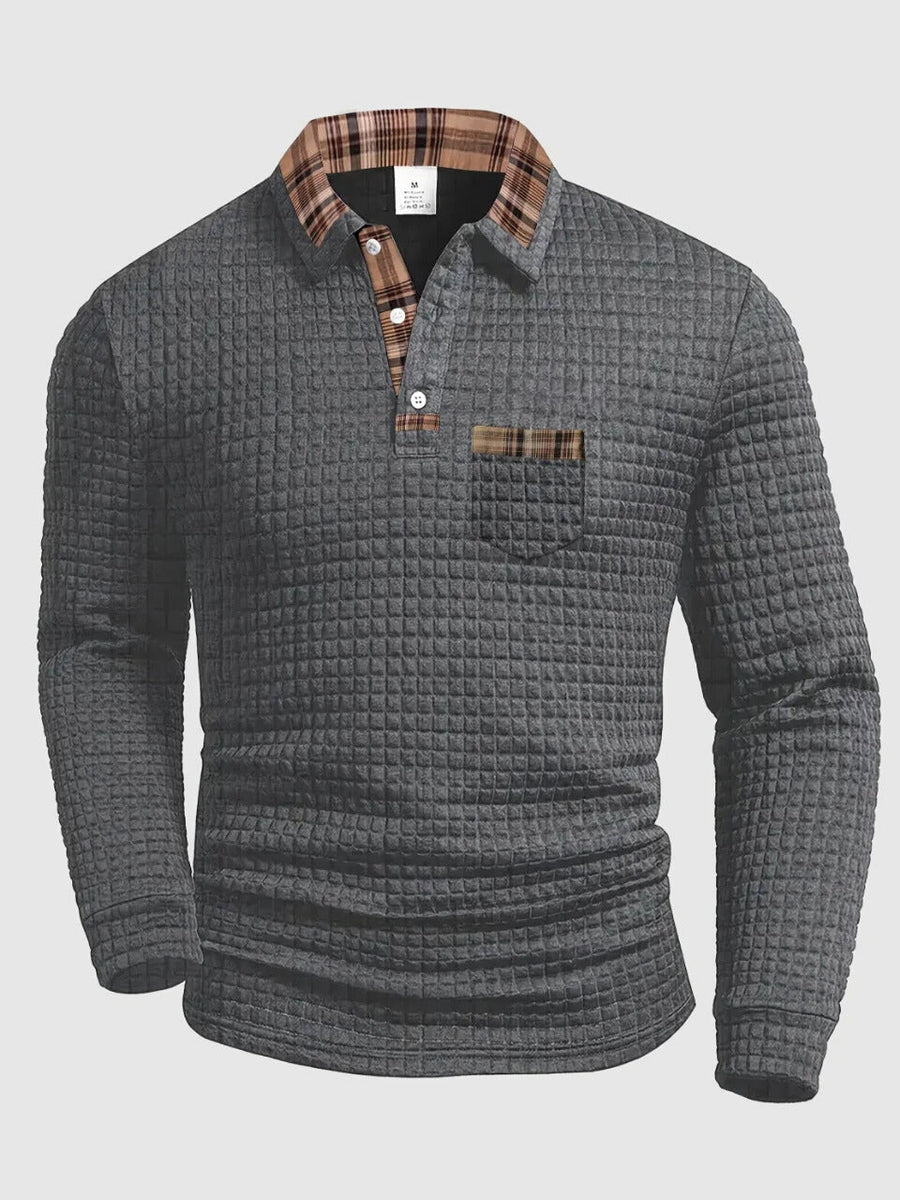 Warrick | Men's Long Sleeve Plaid Collar Polo Shirt
