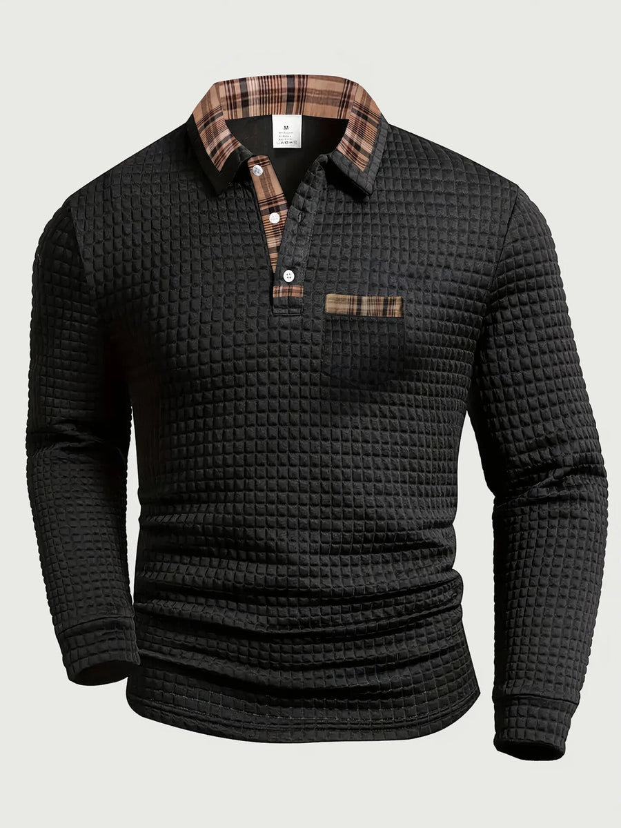 Warrick | Men's Long Sleeve Plaid Collar Polo Shirt