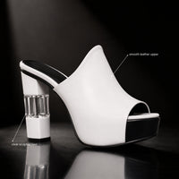Maya – Clear Block Heel Peep-Toe Mules