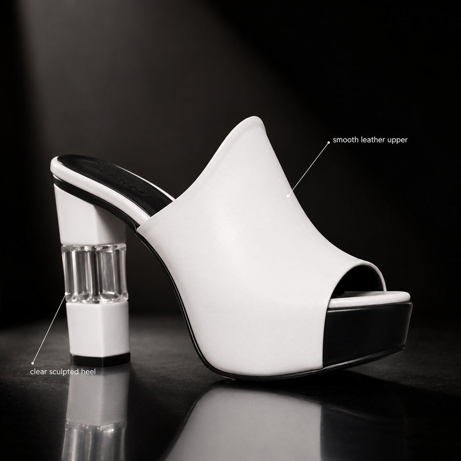 Maya – Clear Block Heel Peep-Toe Mules