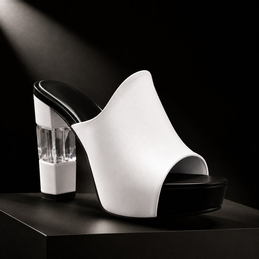Maya – Clear Block Heel Peep-Toe Mules