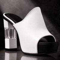 Maya – Clear Block Heel Peep-Toe Mules