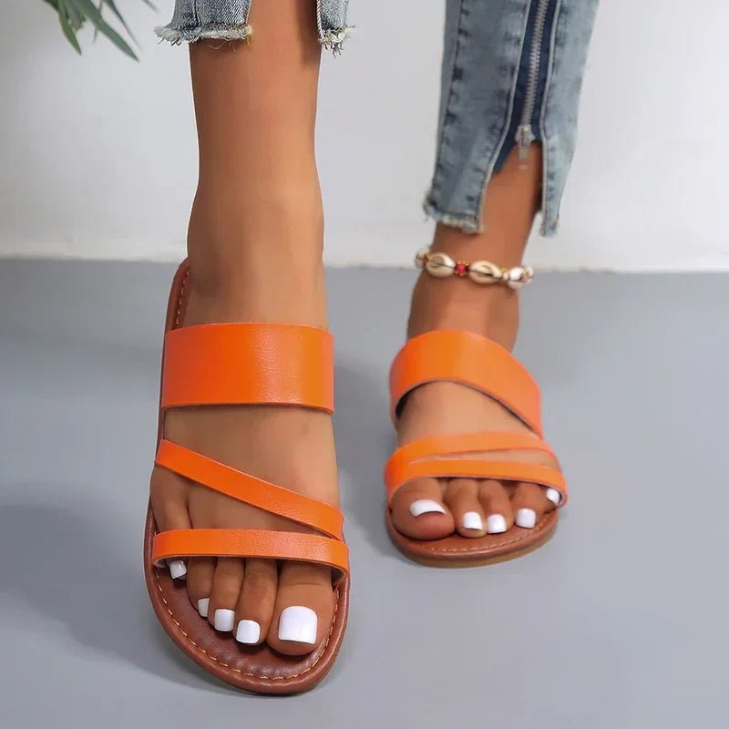 Camila | Cross-Strap Sandals Cushioned Flat Slip-On Summer Orange