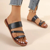 Camila | Cross-Strap Sandals Cushioned Flat Slip-On Summer Black