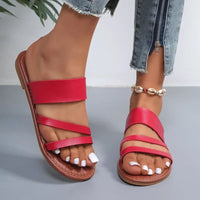 Camila | Cross-Strap Sandals Cushioned Flat Slip-On Summer Red