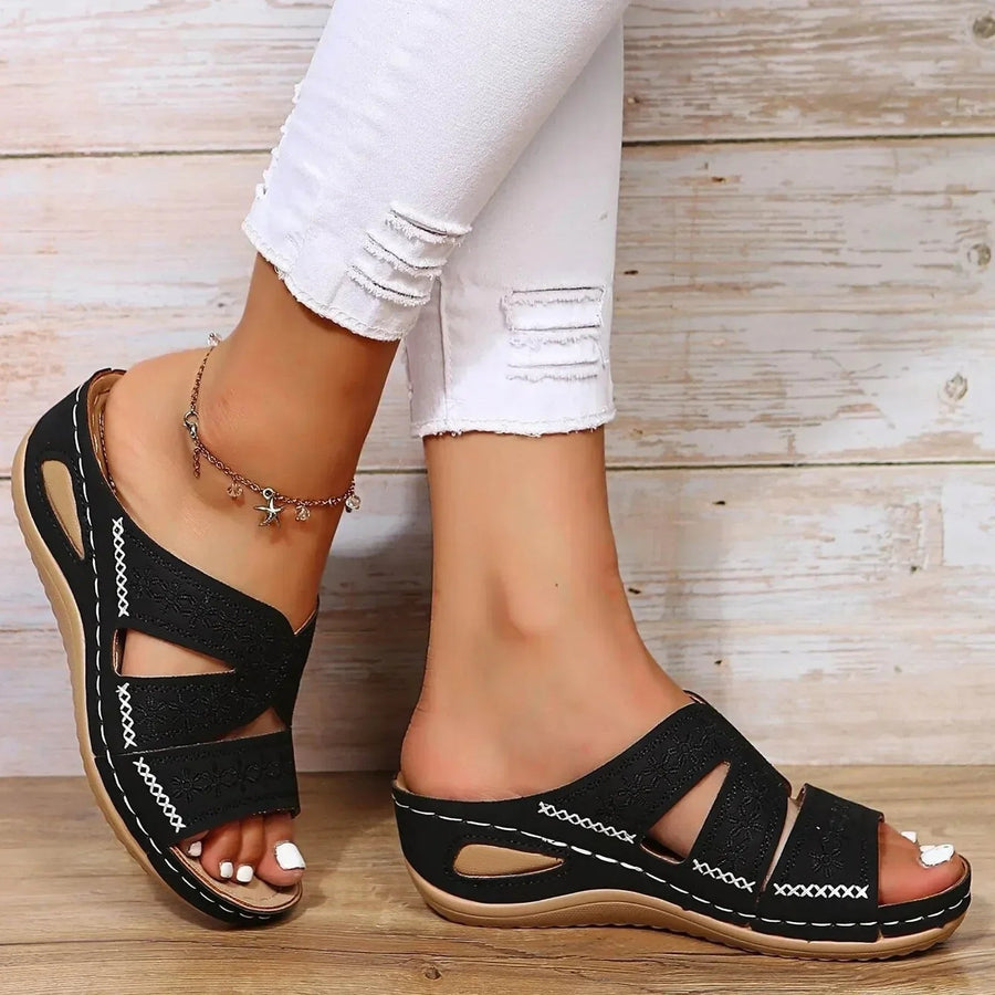 Olivia | Cross-Strap Sandals Orthopedic Adjustable Comfort Black