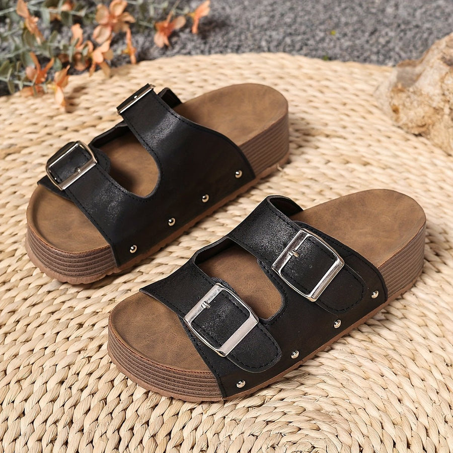 Eleanor | Cross-Strap Sandals Platform Buckle Cushioned Comfort Black
