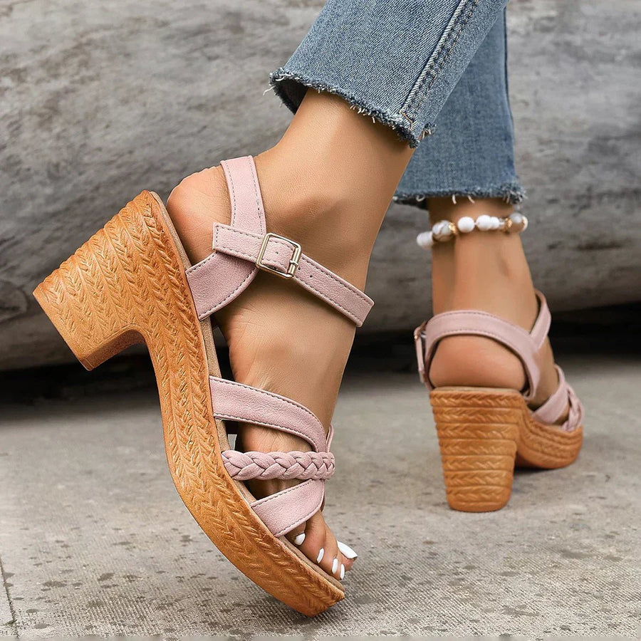 Chloe | Cross-Strap Sandals Women Adjustable Woven Sole Comfort Pink