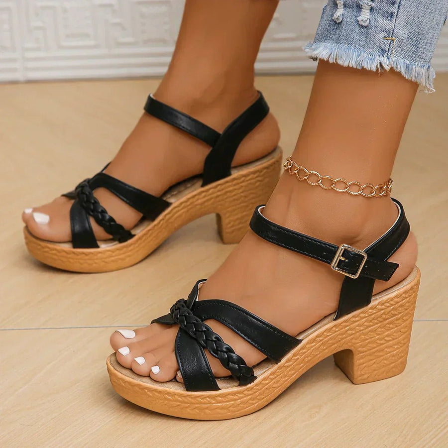 Chloe | Cross-Strap Sandals Women Adjustable Woven Sole Comfort Black