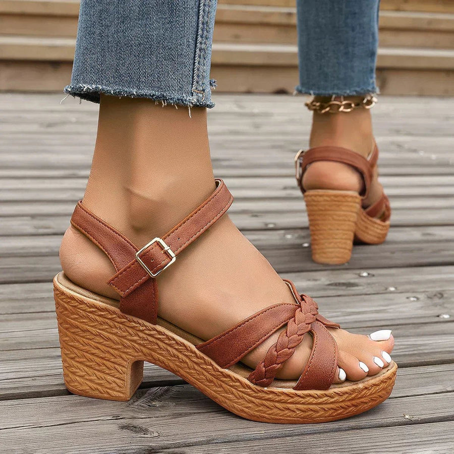 Chloe | Cross-Strap Sandals Women Adjustable Woven Sole Comfort Brown