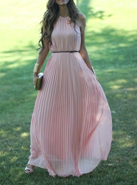 Custom Made Charming Pink Chiffon Prom Dress,Sexy Halter Evening