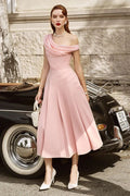 Women's Hazel Pleated Asymmetric Sleeved Organza Voile Midi Dress S M
