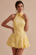 Floral Halter A Line Daffodil Short Backless Homecoming Dress With