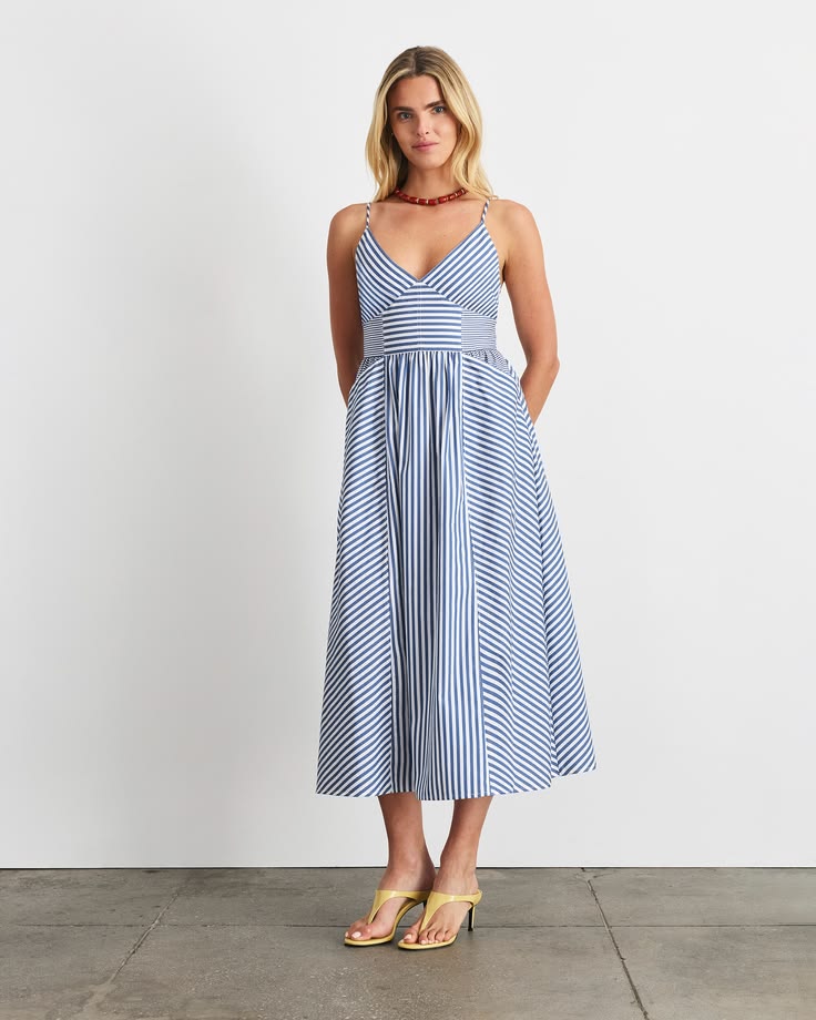 Vivien Dress Optic White French Blue Stripe 14 U26D315751