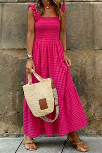 Deep Rose Plaid About You Dress Deep Rose