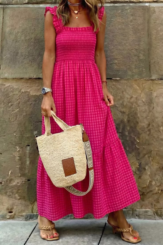 Deep Rose Plaid About You Dress Deep Rose