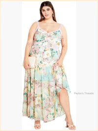 Plus Size Lace Strap V Neck Tiered Maxi Dress With Pockets Color: Red