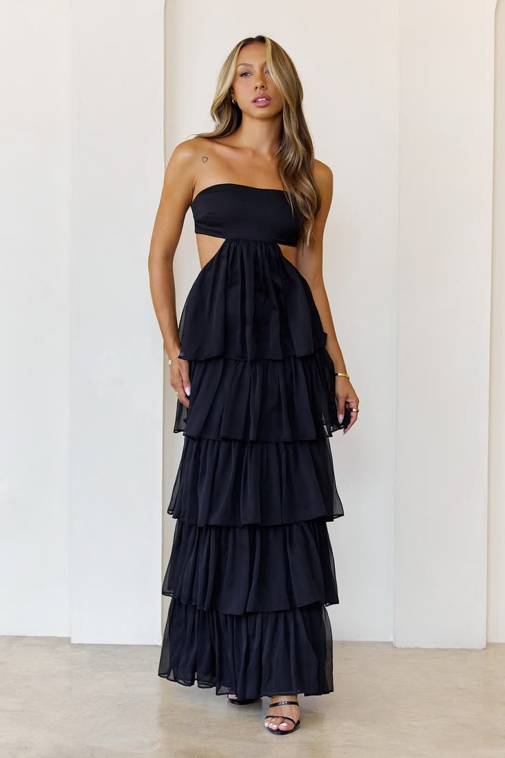 Luxe Mode Strapless Maxi Dress L Black