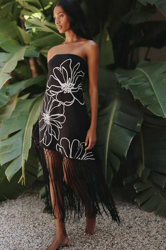 Celandine Asymmetrical Fringed T Shirt Dress