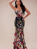 Fashion Nova Dress Spring Bloom Floral Embroidered Maxi Dress Black