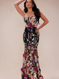 Fashion Nova Dress Spring Bloom Floral Embroidered Maxi Dress Black