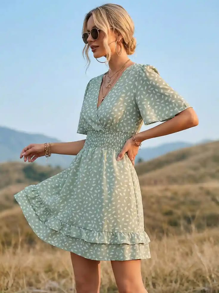 Hippie Mini Dress in Green - Green