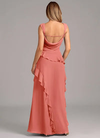 Salmon Pink Chiffon Bridesmaid Dress