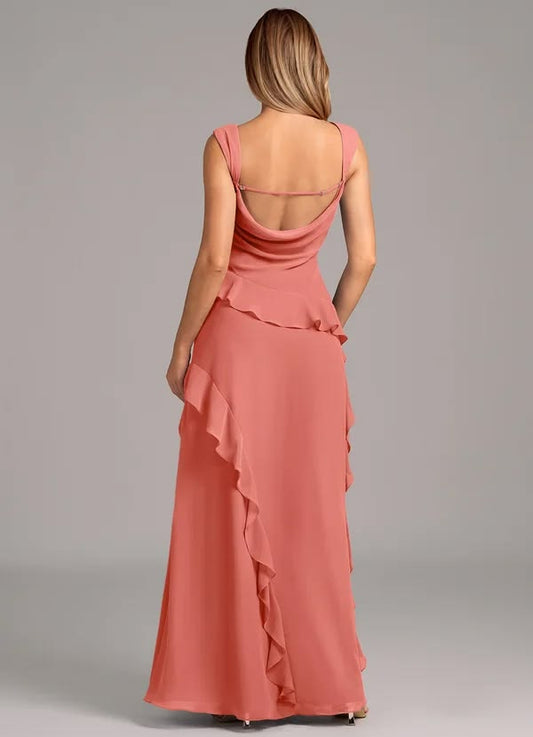 Salmon Pink Chiffon Bridesmaid Dress
