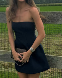 Sexy Sheath Strapless Black Satin Mini Short Formal 8th Grade